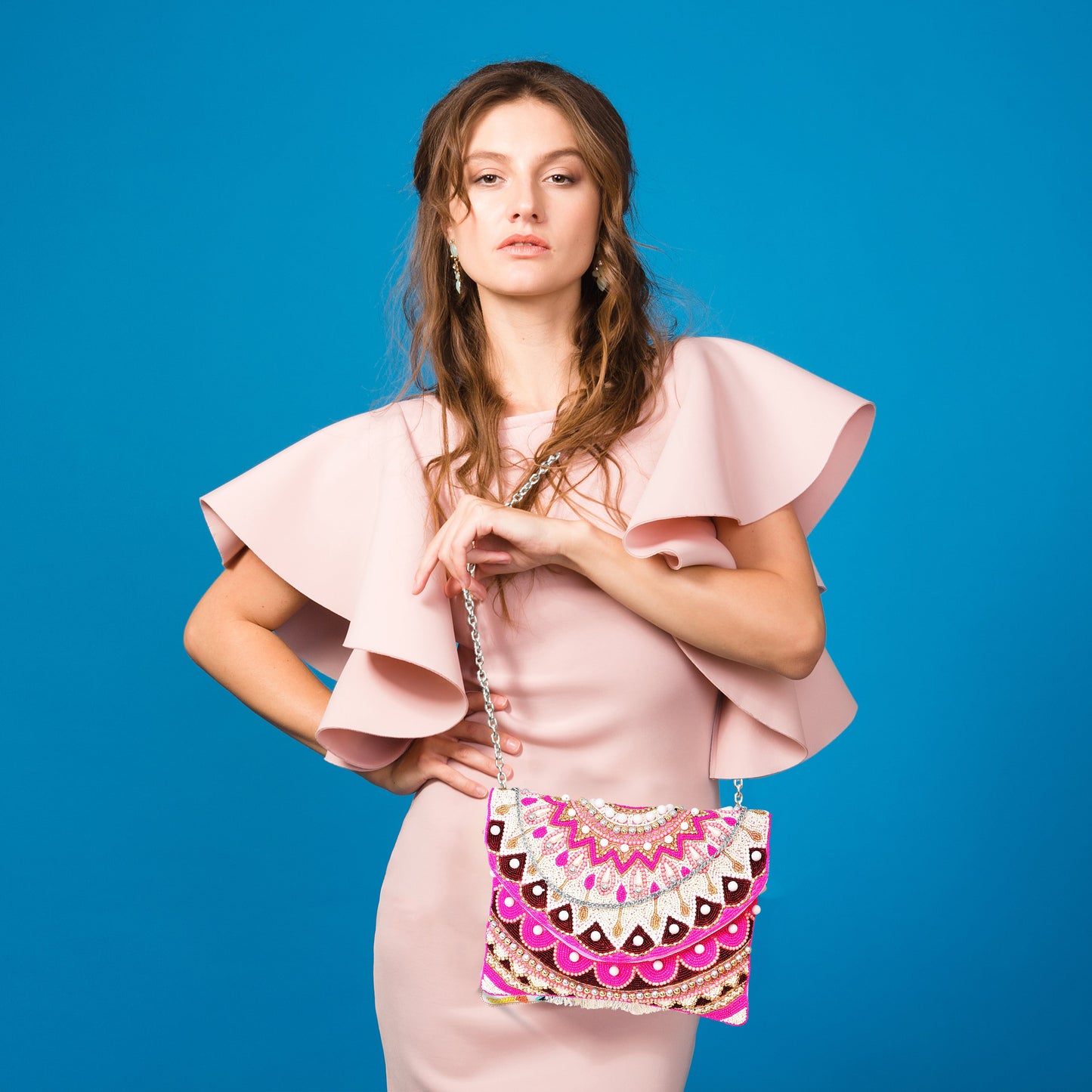 Handcrafted Crystal Maniac Pink Beaded Sling Bag