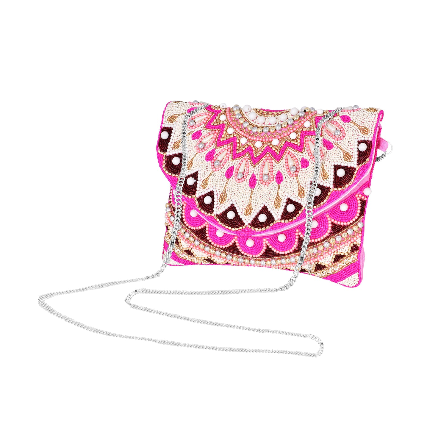 Handcrafted Crystal Maniac Pink Beaded Sling Bag