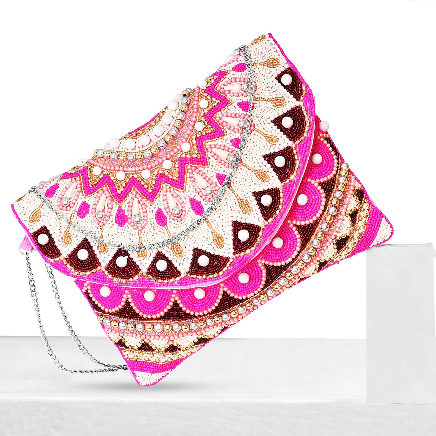Handcrafted Crystal Maniac Pink Beaded Sling Bag