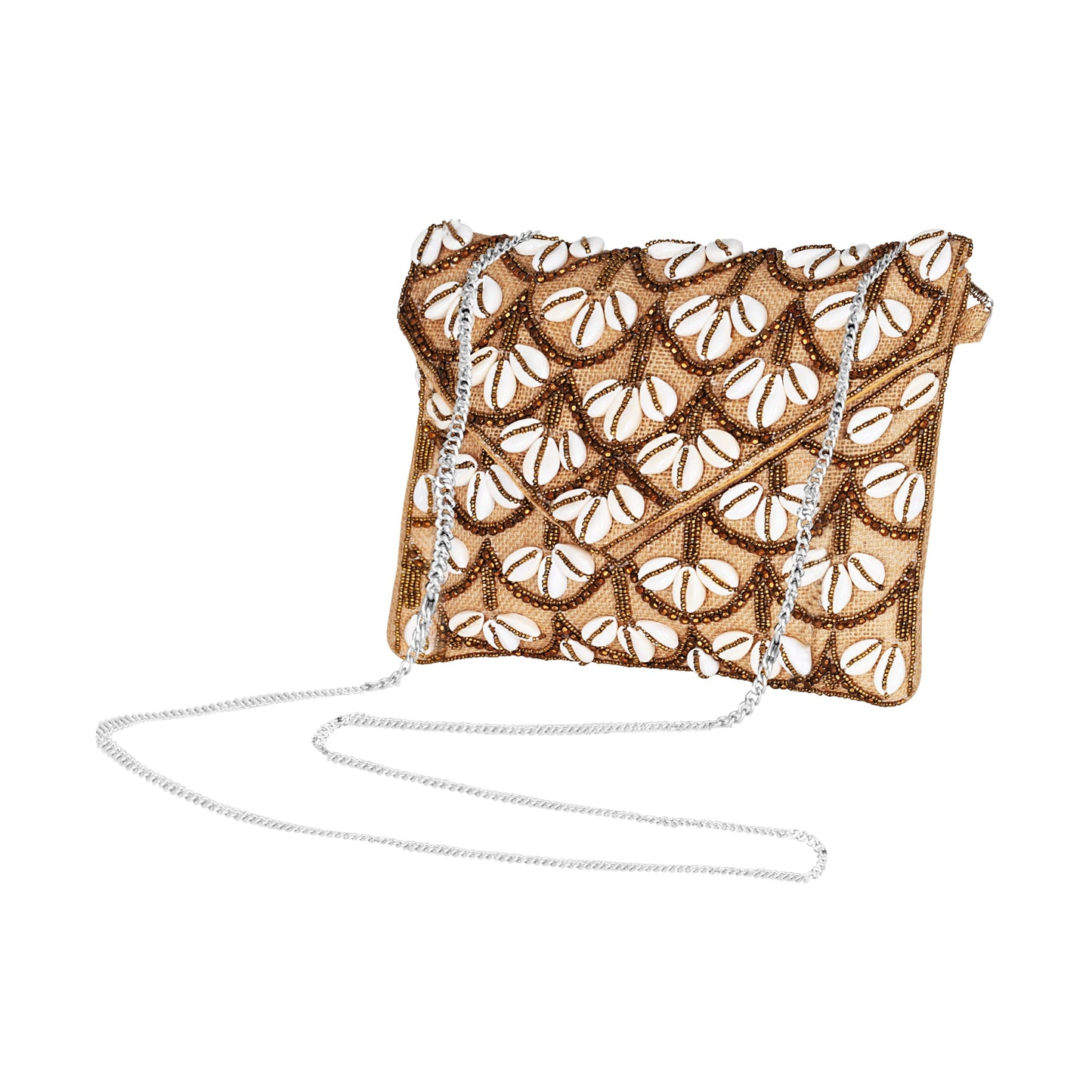Handcrafted Copper Beaded And Heavy Shell Sling Bag