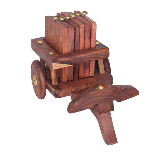 Wooden Trolley Coaster Set (Sheesham Wood)