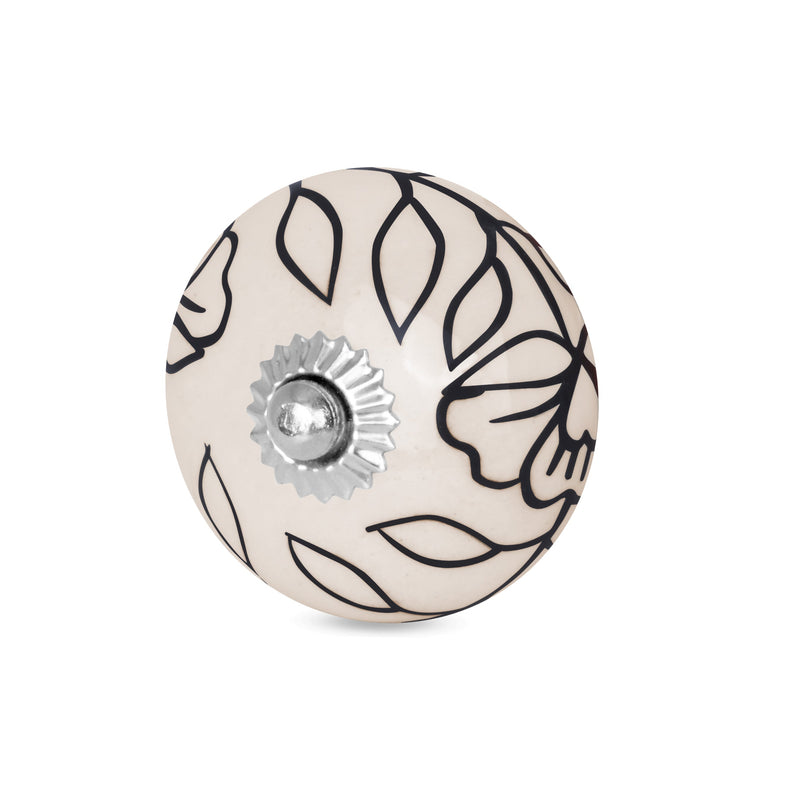 Handcrafted Floral Black Petal Ceramic Drawer Knob | The Indian Aura