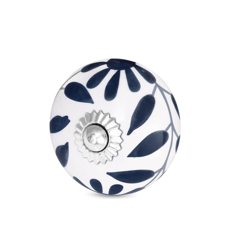 Handcrafted Blue Celestial Leaf Ceramic Drawer Knob | The Indian Aura
