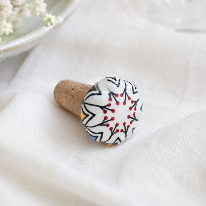 Ceramic Wine Bottle Stopper with Cork – Handcrafted Hand-Painted Red Berry Floral Wine Stopper, Airtight Bottle Sealer for Wine & Bar | Decorative Wine Saver, Ideal Gift for Wine Lovers, Made in India