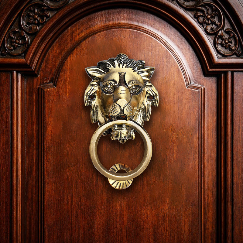 Majestic Handcrafted Lion Guardian Design Brass Door Knocker | The Indian Aura