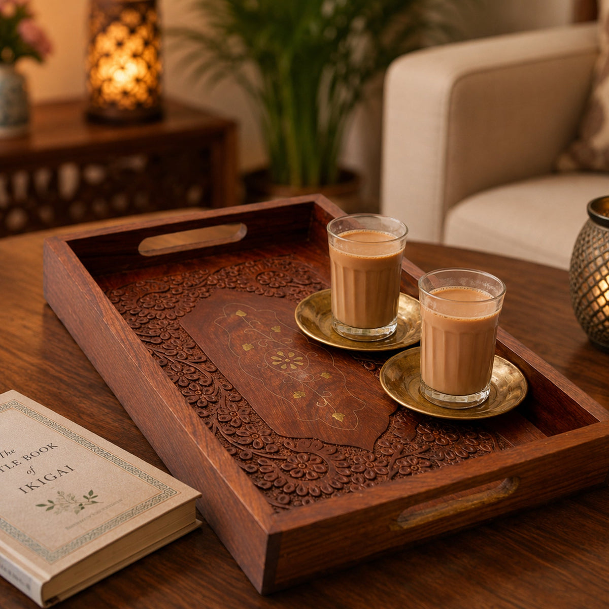 Wooden Serving Tray for Tea, Coffee & Gifting | The Indian Aura