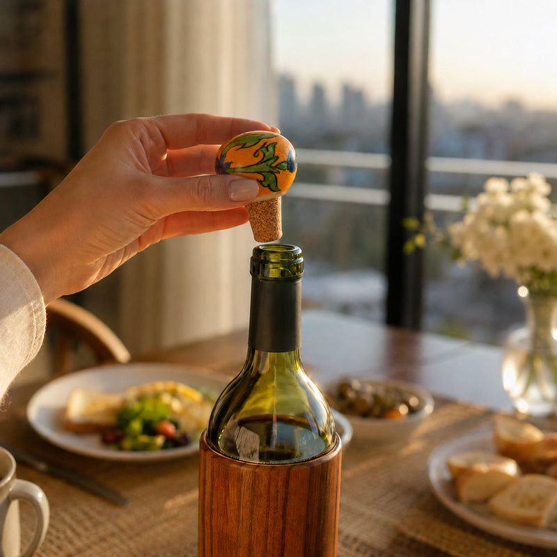 Ceramic Wine Bottle Stopper with Cork – Handcrafted Hand-Painted Round Floral Wine Stopper, Airtight Bottle Sealer for Wine & Bar | Decorative Wine Saver, Ideal Gift for Wine Lovers, Made in India