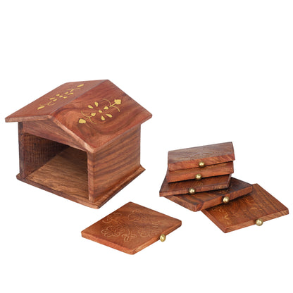 Rustic Hut Coaster Set (Sheesham Wood)