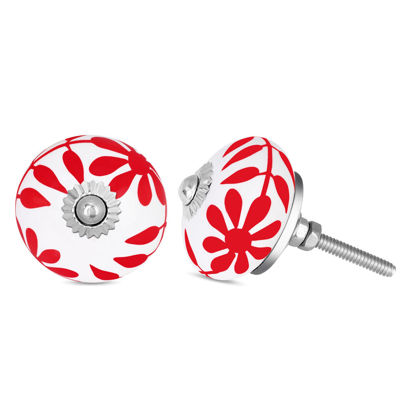 Vibrant Red Petal Ceramic Cabinet Drawer Knob | The Indian Aura