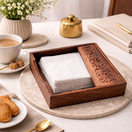 Rosewood Wooden Serving Tray with Matching Napkin Holder | The Indian Aura