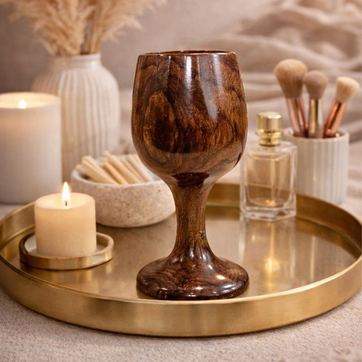 Wooden Serving Tray with 4 Matching Glass Set | The Indian Aura