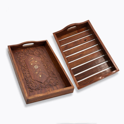 Handcrafted Rosewood Wooden Serving Trays Set of 2 | The Indian Aura