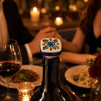 Ceramic Wine Bottle Stopper with Cork – Handcrafted Hand-Painted Reusable Wine Stopper, Airtight Bottle Sealer for Wine & Bar | Decorative Wine Saver, Ideal Gift for Wine Lovers, Made in India
