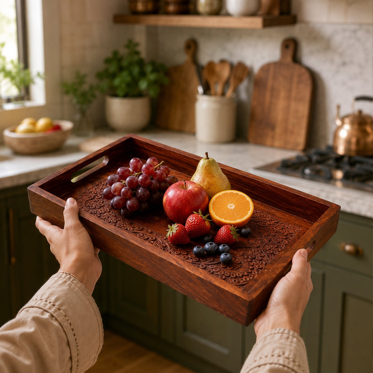 Wooden Serving Tray for Tea, Coffee & Gifting | The Indian Aura