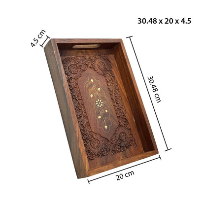 Rosewood Wooden Serving Tray with Matching Napkin Holder | The Indian Aura