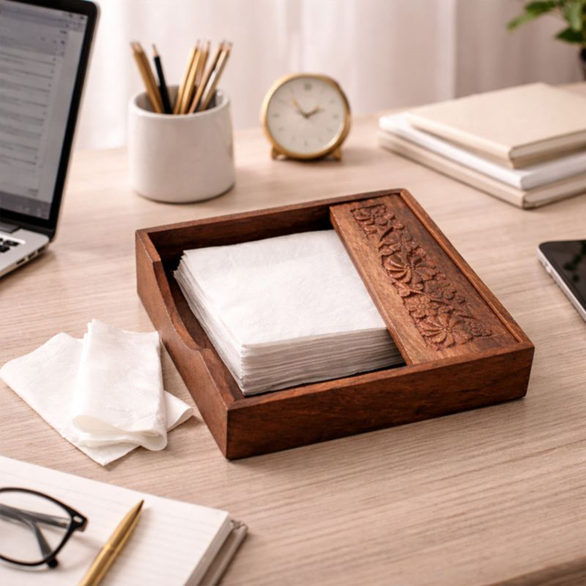Wooden Napkin Holders  Set of 2  – Handcrafted Table Tissue Stand for Dining & Coffee Tables by The Indian Aura