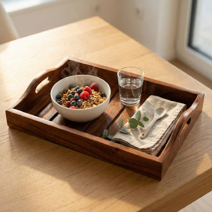 Handcrafted Rosewood Wooden Serving Trays Set of 2 | The Indian Aura