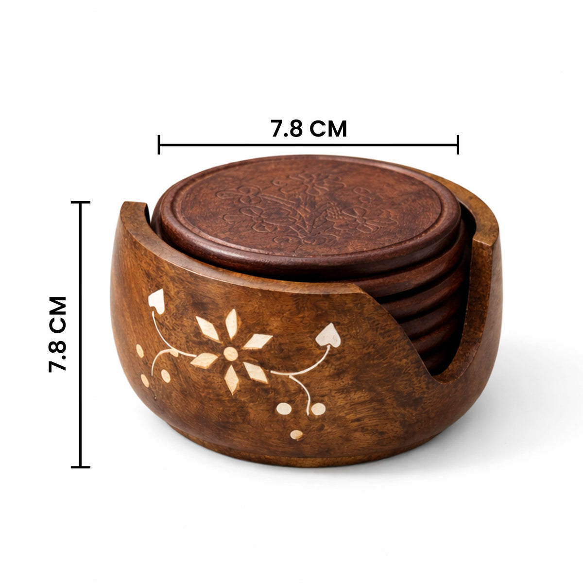 Rosewood Wooden Serving Tray with Matching Coaster (Set of 6) | The Indian Aura