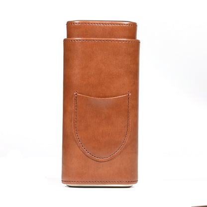 Two end hardware leather cigar box portable cedar wood 3-pack cigar moisturizing box protective cover cigar leather cover