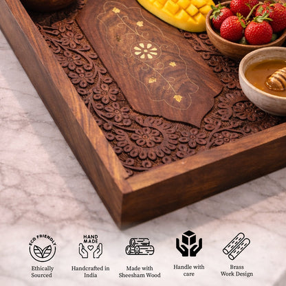 Handcrafted Rosewood Wooden Serving Trays Set of 2 | The Indian Aura