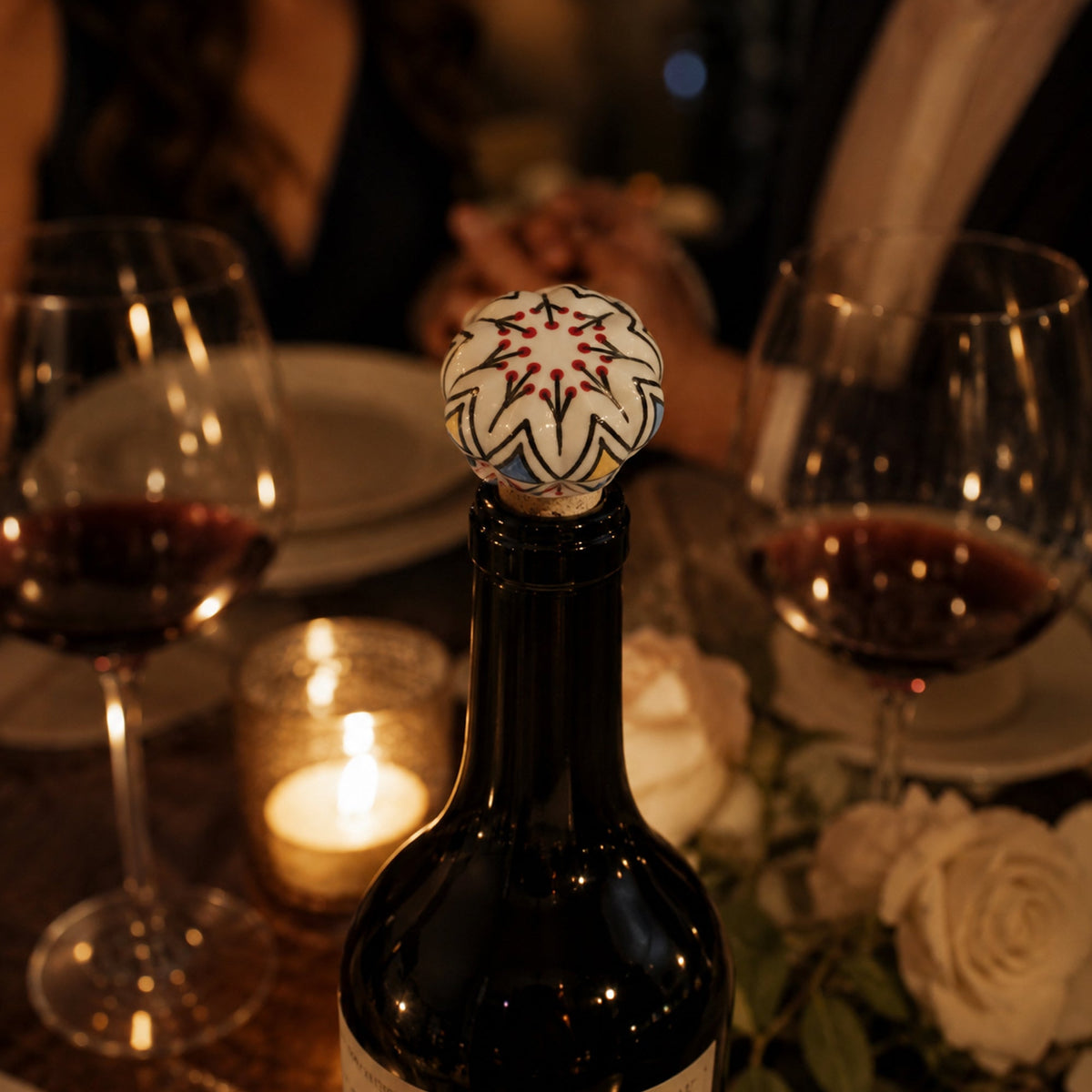 Ceramic Wine Bottle Stopper with Cork – Handcrafted Hand-Painted Red Berry Floral Wine Stopper, Airtight Bottle Sealer for Wine & Bar | Decorative Wine Saver, Ideal Gift for Wine Lovers, Made in India