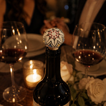 Ceramic Wine Bottle Stopper with Cork – Handcrafted Hand-Painted Red Berry Floral Wine Stopper, Airtight Bottle Sealer for Wine & Bar | Decorative Wine Saver, Ideal Gift for Wine Lovers, Made in India