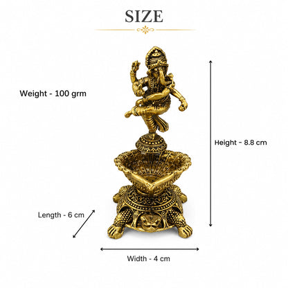 Pure Brass Dancing Ganesha Diya Oil Lamp Holder | Antique Gold Finish, Diya, Vastu Show piece, Puja Room Decor