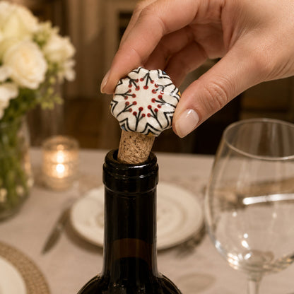 Ceramic Wine Bottle Stopper with Cork – Handcrafted Hand-Painted Red Berry Floral Wine Stopper, Airtight Bottle Sealer for Wine & Bar | Decorative Wine Saver, Ideal Gift for Wine Lovers, Made in India