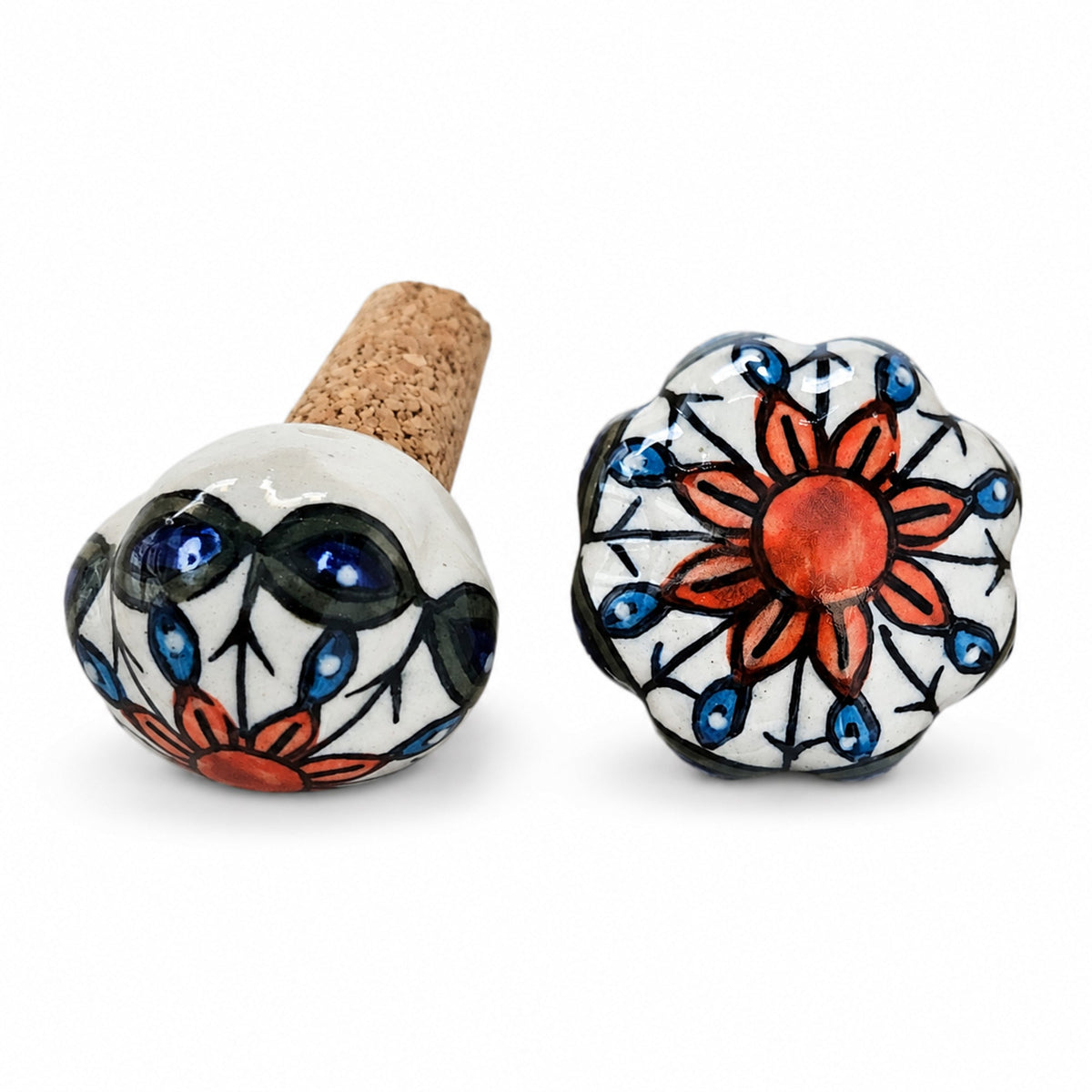 Ceramic Wine Bottle Stopper with Cork – Handcrafted Hand-Painted Floral Wine Stopper, Airtight Bottle Sealer for Wine & Bar | Decorative Wine Saver, Ideal Gift for Wine Lovers, Made in India