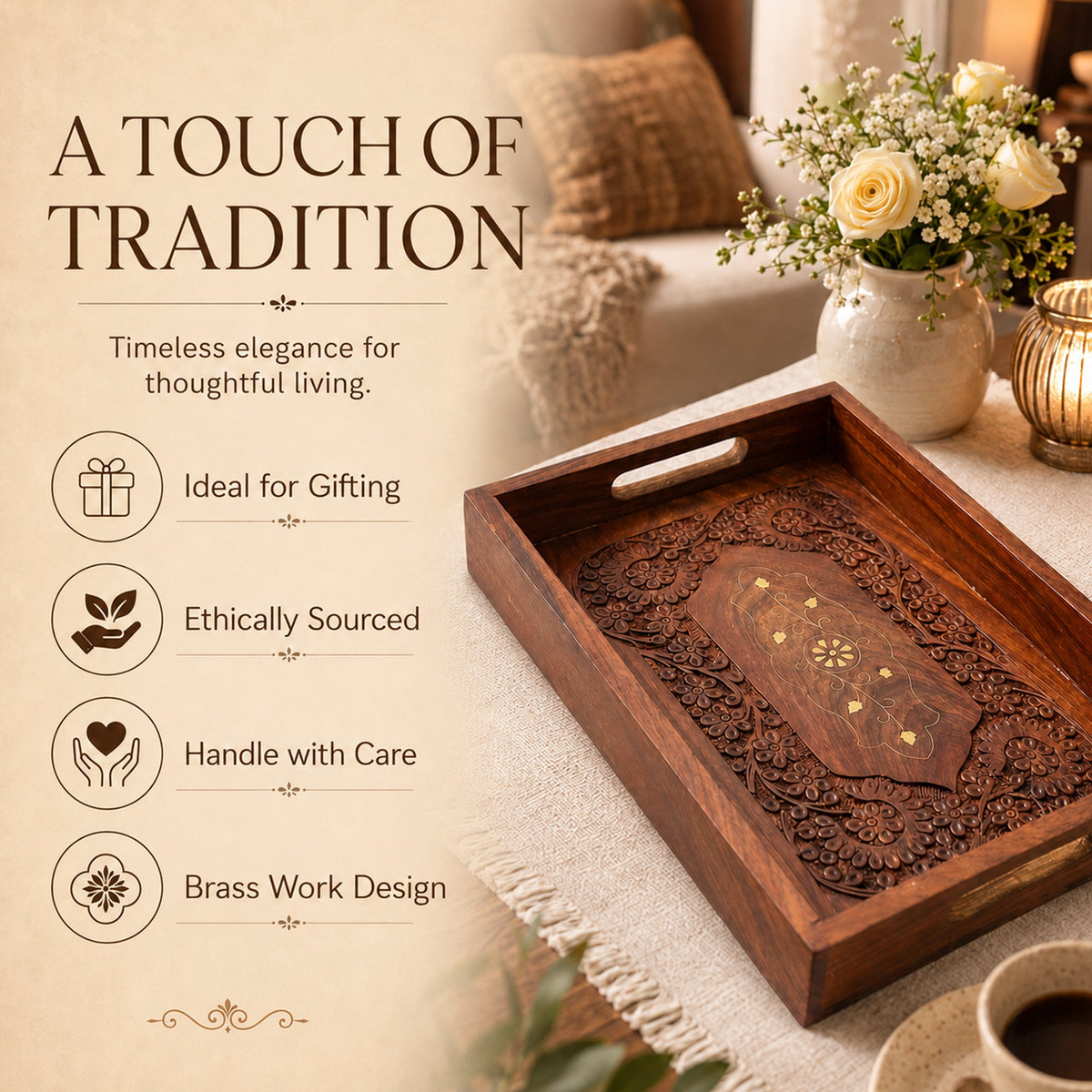Wooden Serving Tray for Tea, Coffee & Gifting | The Indian Aura