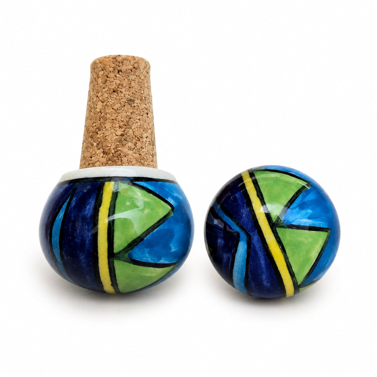 Handmade Ceramic Wine Bottle Stopper – Colorful Blue Green Abstract Design, Airtight Cork Seal, Gift for Wine Lovers