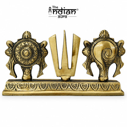 Brass Shankh Chakra Namam Statue with Stand | The Indian Aura