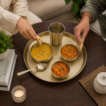 Pure Kansa Matte Finish 10.5 Inch Thali Dinner Set – Traditional Ayurvedic Dinnerware for Healthy & Elegant Dining
