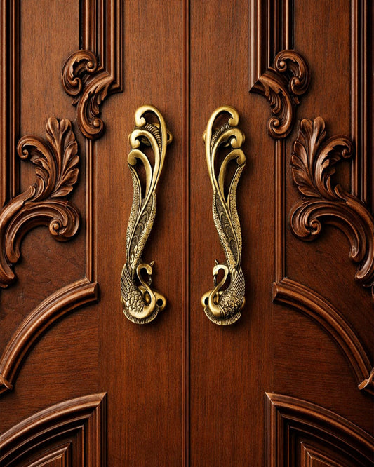 Decorative Wooden door with swan handles