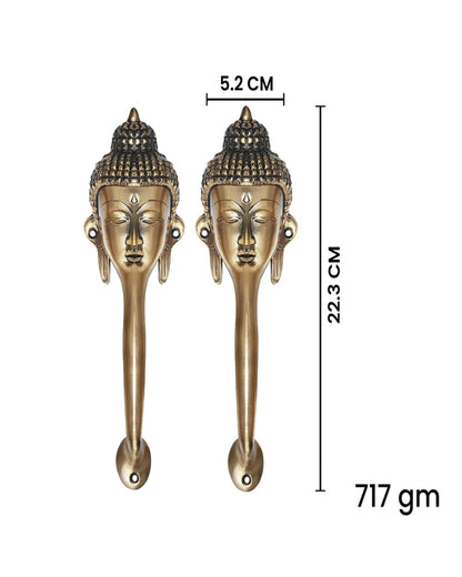 Buddha door handles with measurements on a white background.