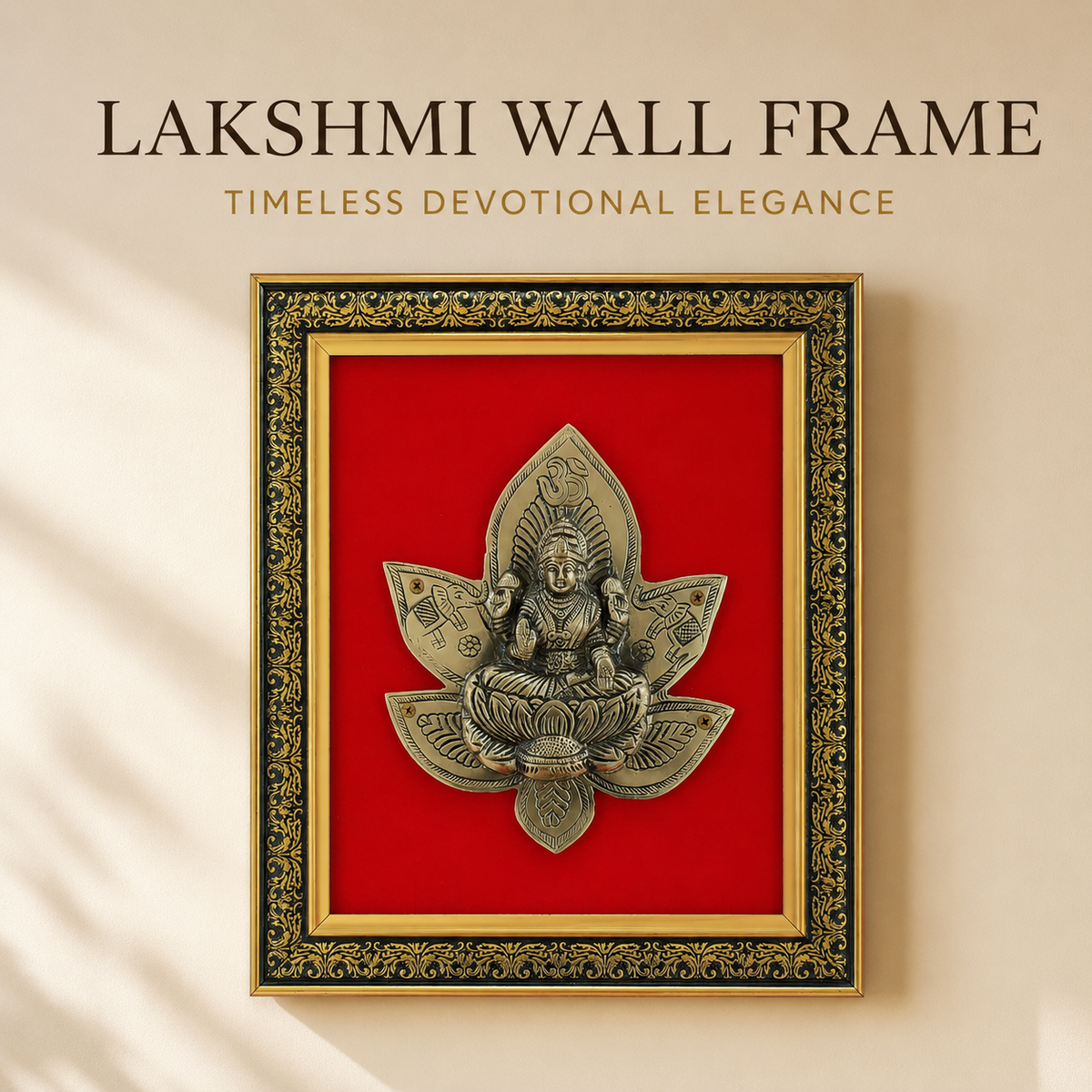Antique Pure Brass Lakshmi Wall Frame with Red Velvet| The Indian Aura