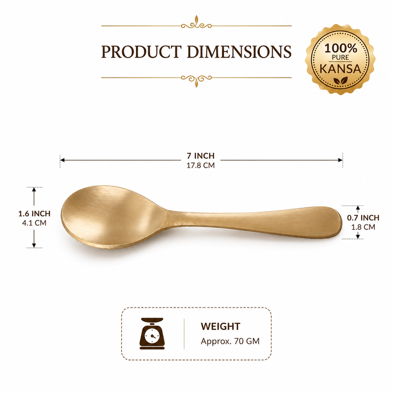 Handmade 100% Pure Kansa Spoon  | Natural Matte Finish | Traditional Bronze Dining Spoon