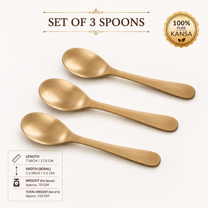 Handmade 100% Pure Kansa Spoon  | Natural Matte Finish | Traditional Bronze Dining Spoon