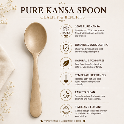 Handmade 100% Pure Kansa Spoon  | Natural Matte Finish | Traditional Bronze Dining Spoon