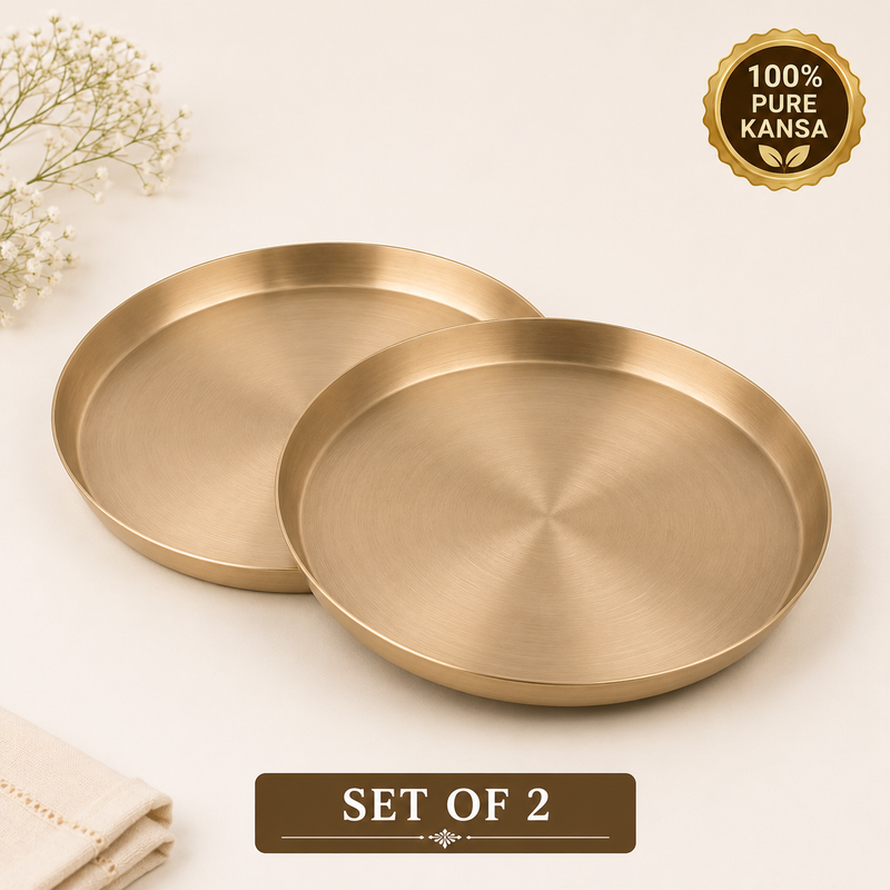 Pure Kansa Thali Matte Finish | Traditional Indian Dinner Plate | 10.5 Inch | Single & Pair