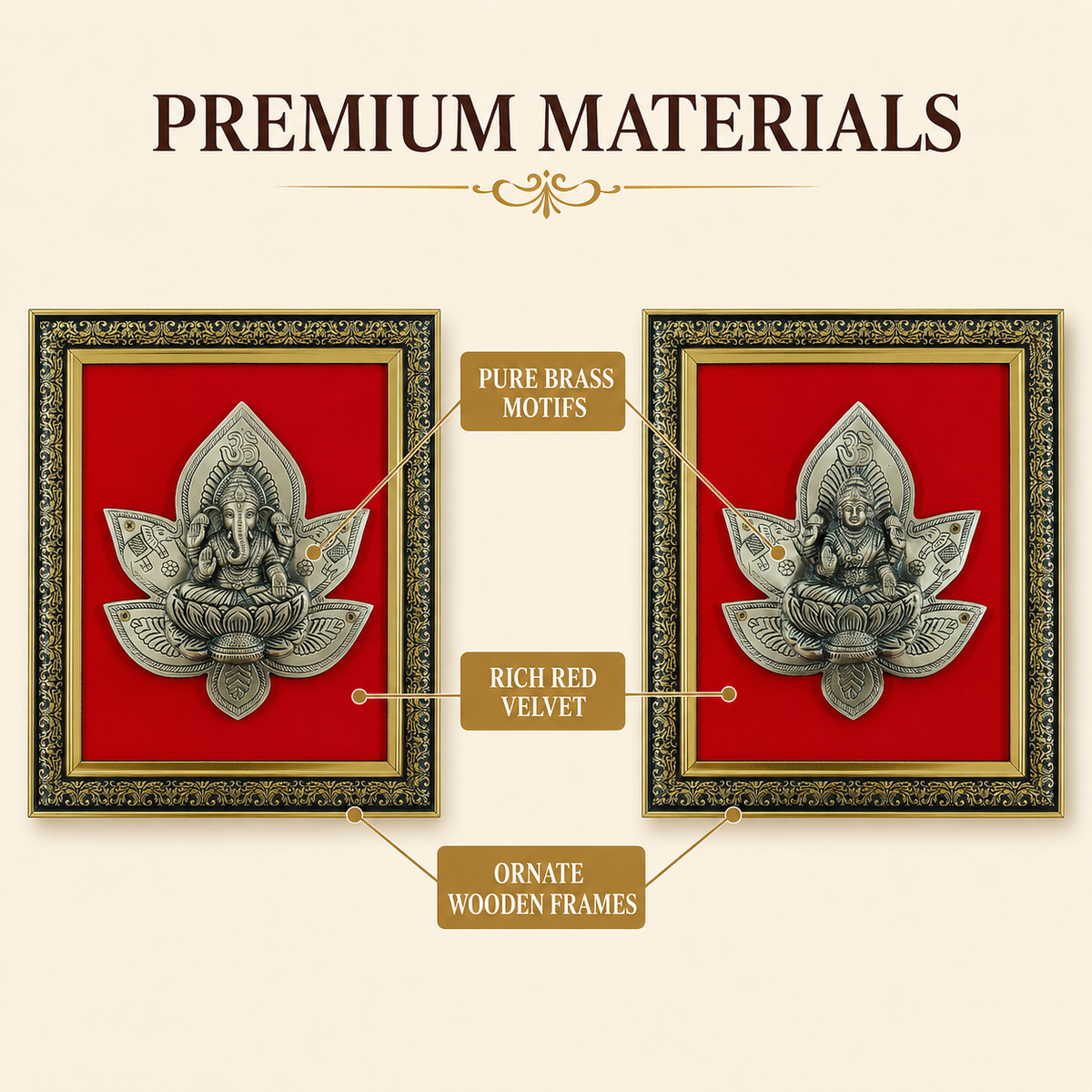 Antique Pure Brass Lakshmi Ganesha Wall Frame Set of 2  | The Indian Aura