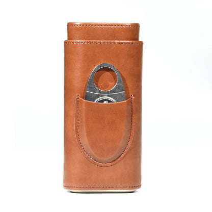 Two end hardware leather cigar box portable cedar wood 3-pack cigar moisturizing box protective cover cigar leather cover