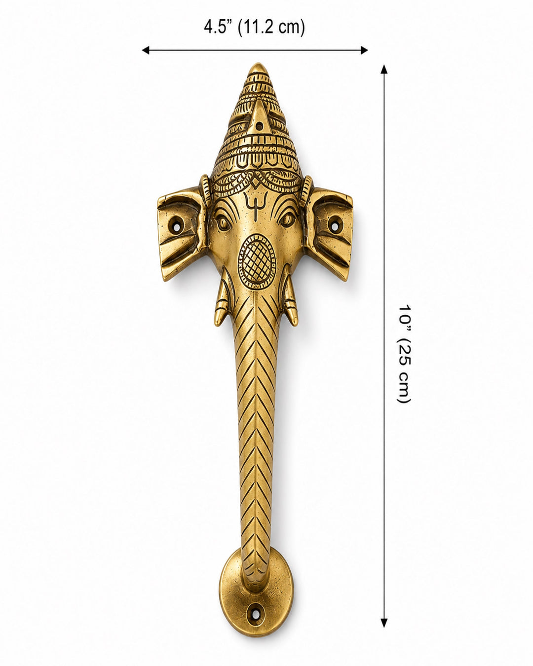 ganesha brass door handle with measurements.