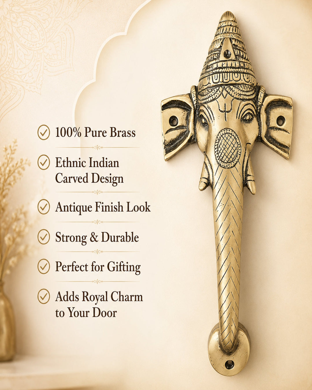Ganesha Brass door handle with features.