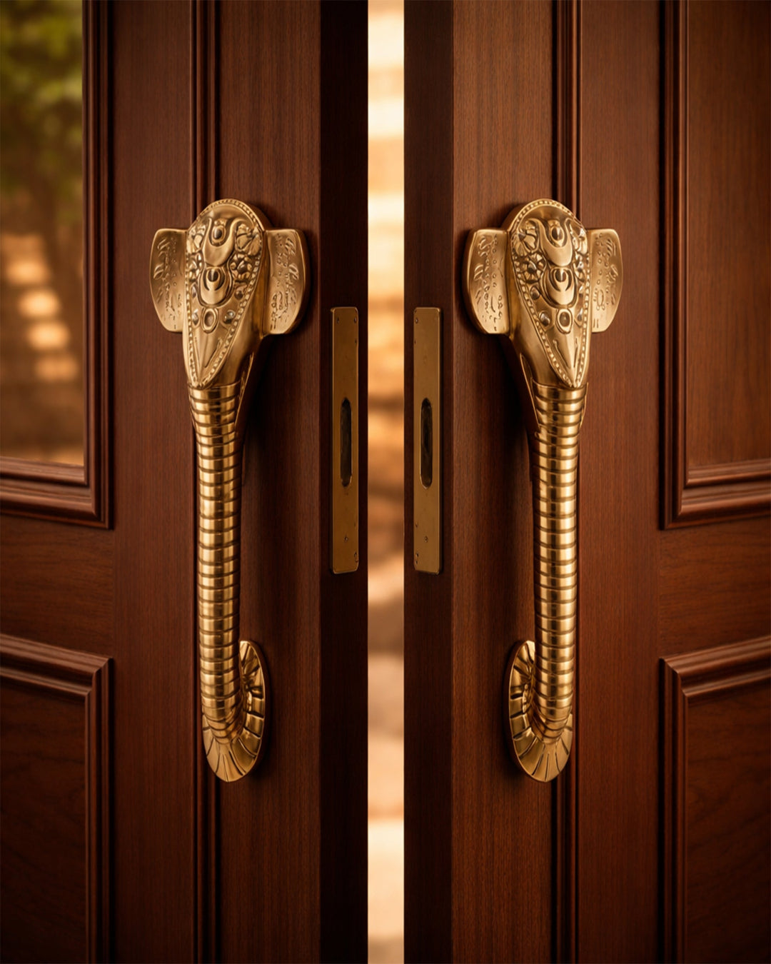Wooden door with golden Ganesha Brass door.