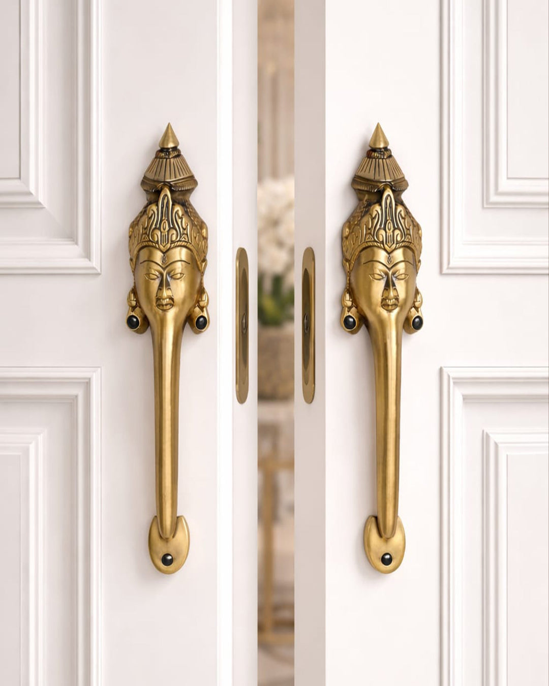 Goddess Face Brass Door Handle – Traditional Indian Design Set of 2