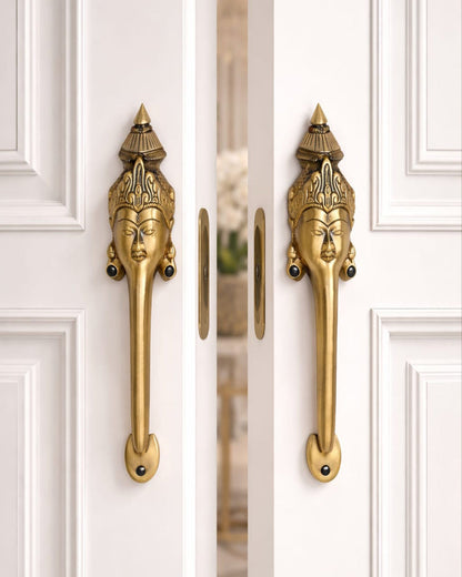 Goddess Face Brass Door Handle – Traditional Indian Design Set of 2