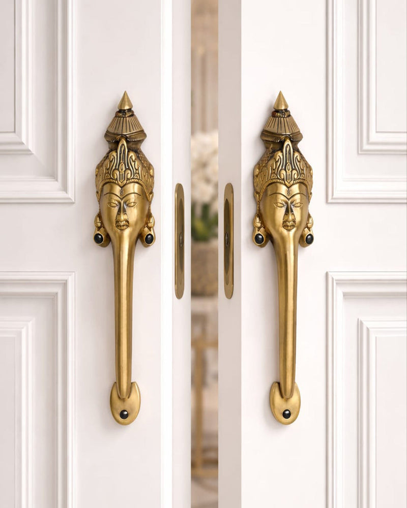 Goddess Face Brass Door Handle – Traditional Indian Design Set of 2