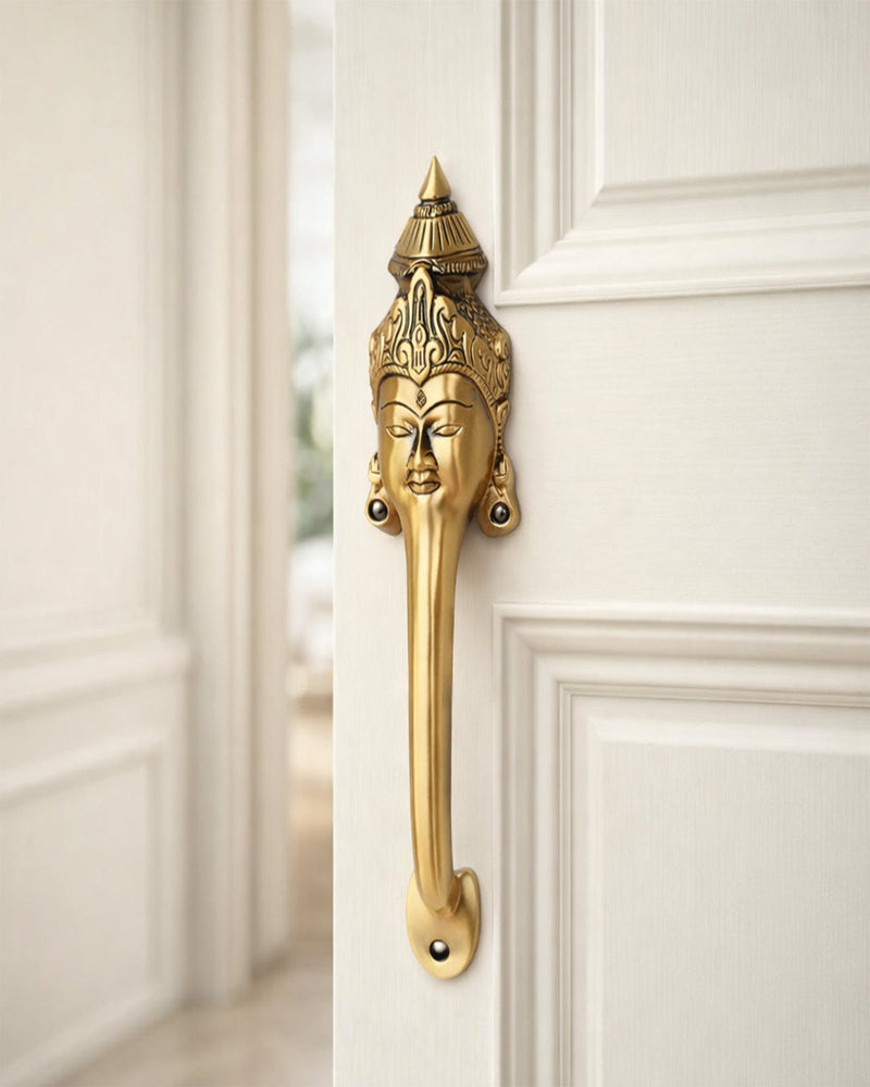 Goddess Face Brass Door Handle – Traditional Indian Design