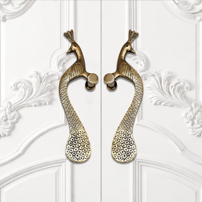 handcrafted brass door handle peacock Design.